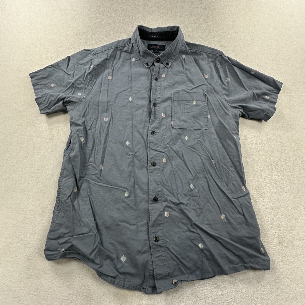 Roark Shirt Mens Medium Blue Scholar Paloma Embroidered Geometric Button Up